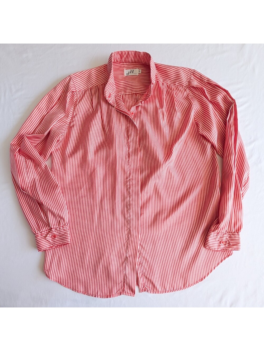 JH Collections Red & Pink Striped Sati Button Up Satin Vintage Women's Sz 10